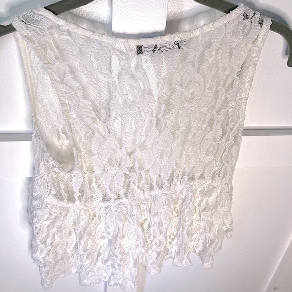 Lovely Rachel White Lacey Layered double button crop vest blouse women small - Picture 5 of 5